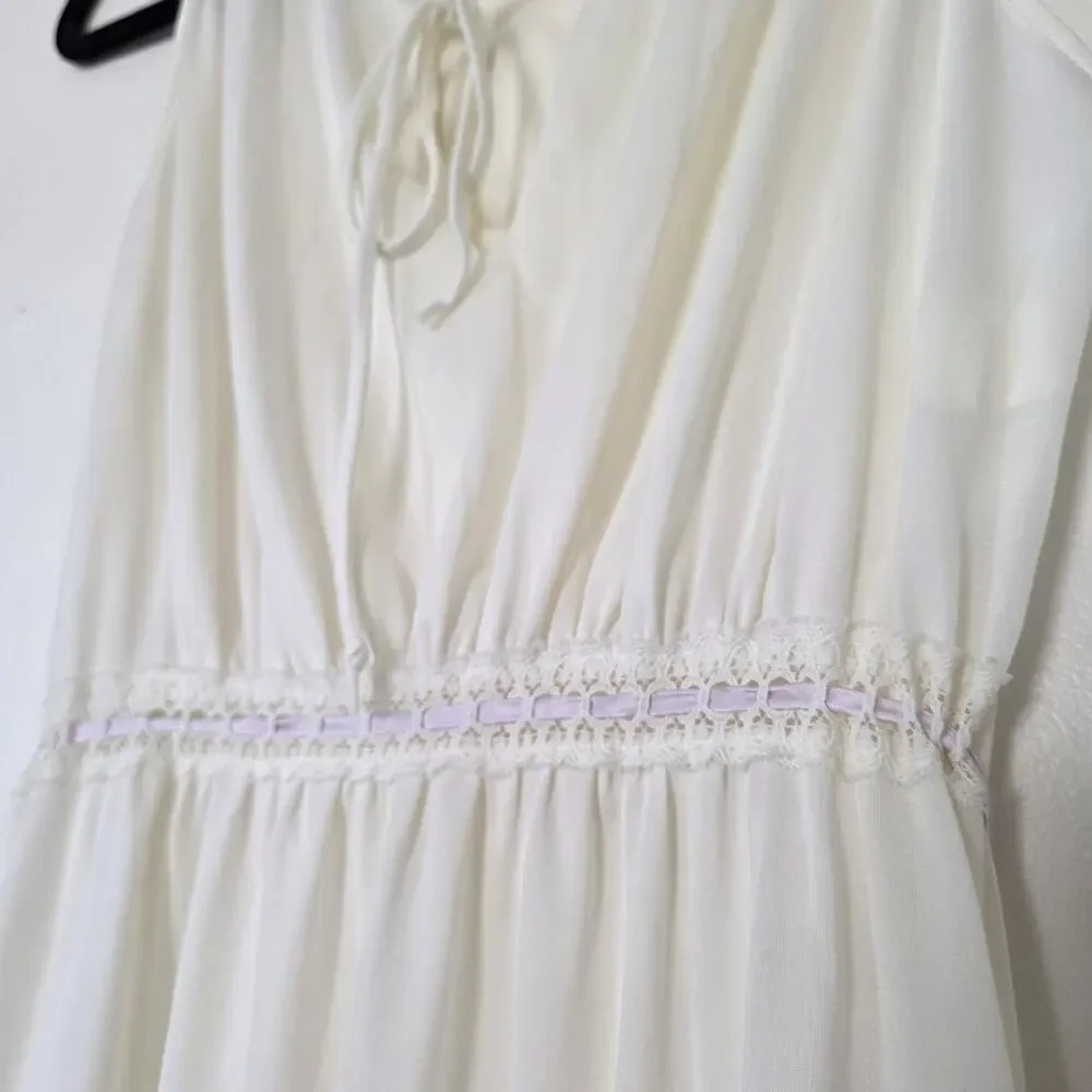 Vintage Maxi Slip Dress Womens M White Lingerie Wedding Cottagecore 80s Romantic